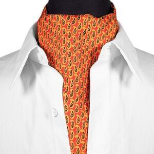 Mens Silk Ascot Cravat Orange Yellow Paisley Formal Wedding Necktie Scarf